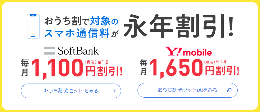 ｢おうち割 光セット｣でスマートフォン通信料から永年毎月1,100円/1,650円割引