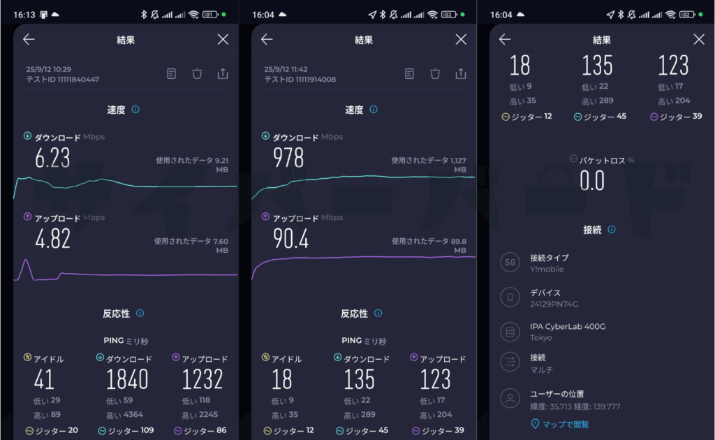 ワイモバイル通信速度測定