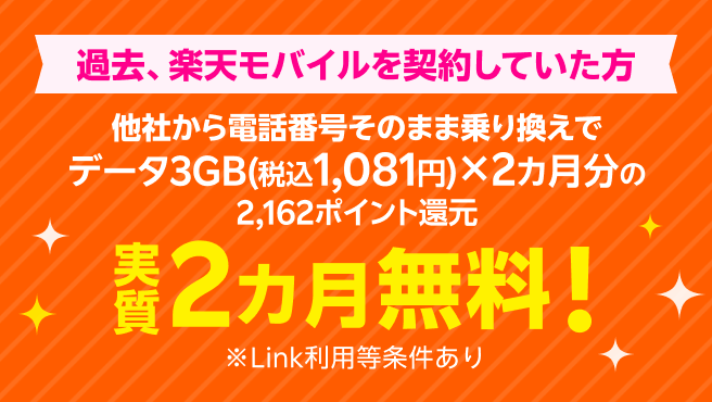 過去楽天モバイル契約者様限定!ただいまキャンペーン