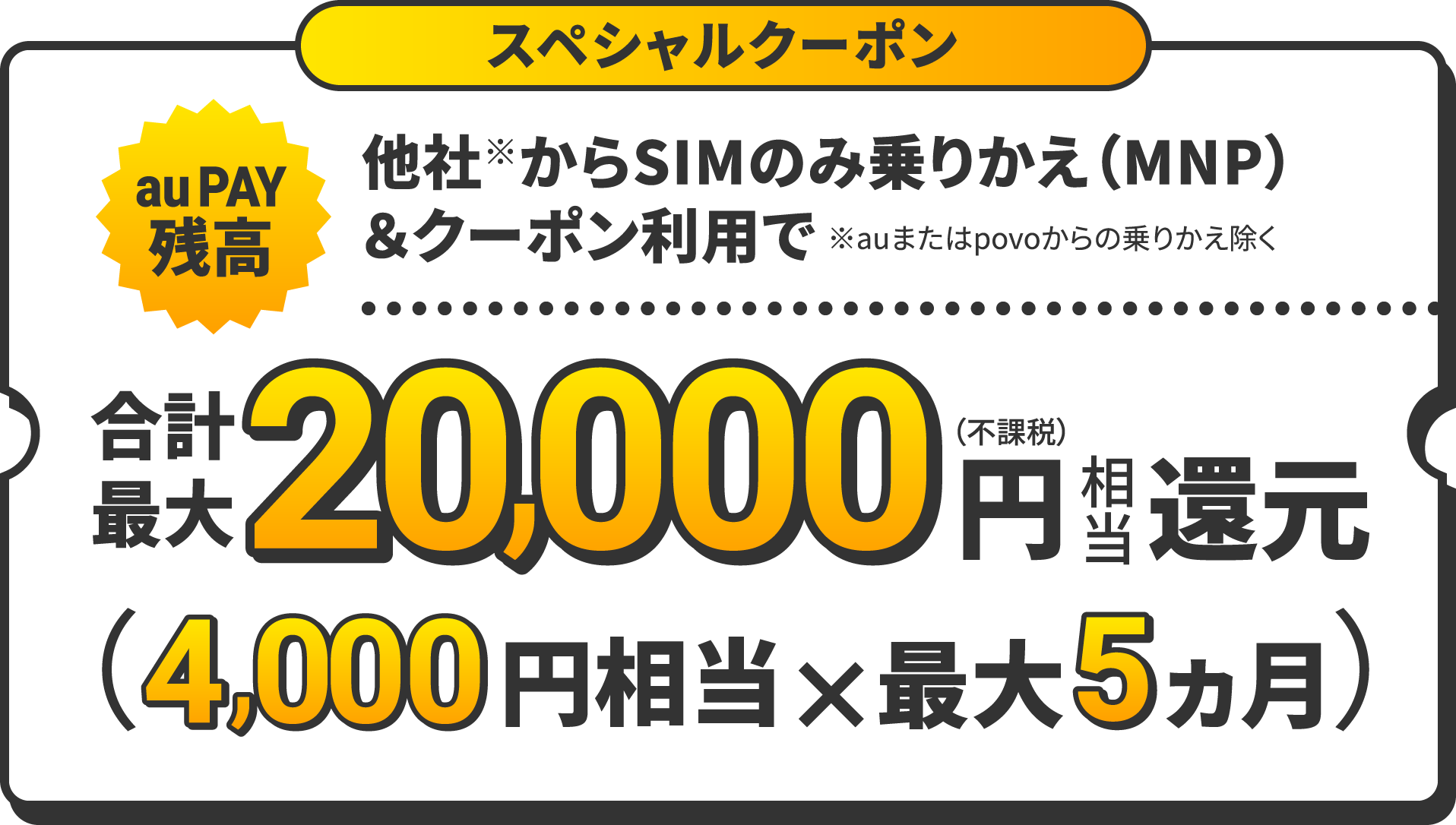 スペシャルクーポンキャンペーン【他社からSIMのみ乗り換えで合計最大40,000円(不課税)相当還元】