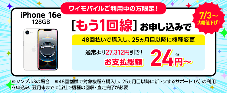 ワイモバイル利用者向け2回線目以降の新規申し込み特別優待