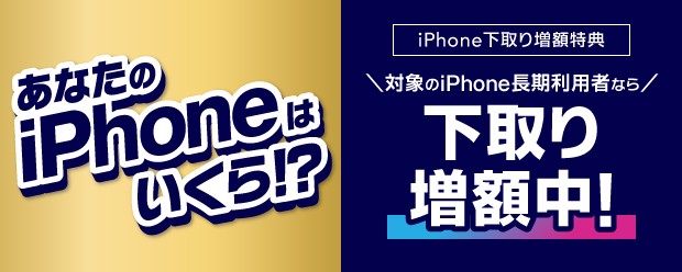 あなたのiPhoneはいくら！？iPhone下取り増額特典 対象のiPhone長期利用者なら 下取り増額中！